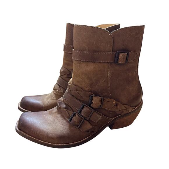 Latigo Shoes - Latigo | Size 10 Anthro Paz Braid Booties Boho Brown Leather Western Boots